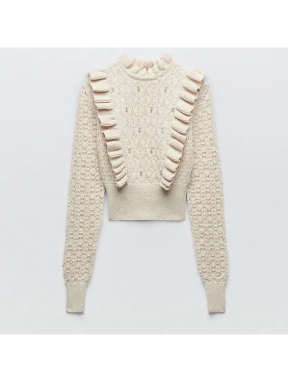 Zara Fitted Ruffled Knit
Pearl Rhinestone Cropped
Sweater - Picture 2 of 8